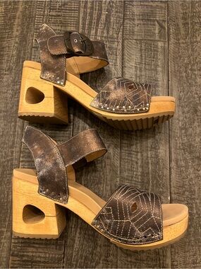 Dansko Dark Brown Leather Open-Toe Slingback Heels